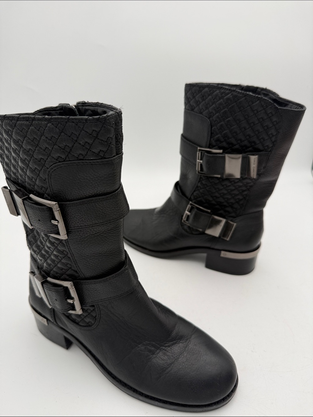 Vince Camuto Classic Black Quilted Mid-Calf Buckle Boots women 6M  goth Y2K